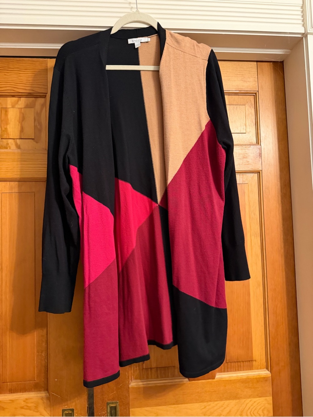 Chico's Colorblock Open-Front Sweater - Black, Pink, Burgundy, Tan